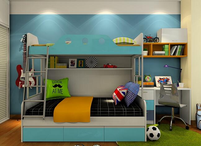 湛蓝儿童房双层床图片