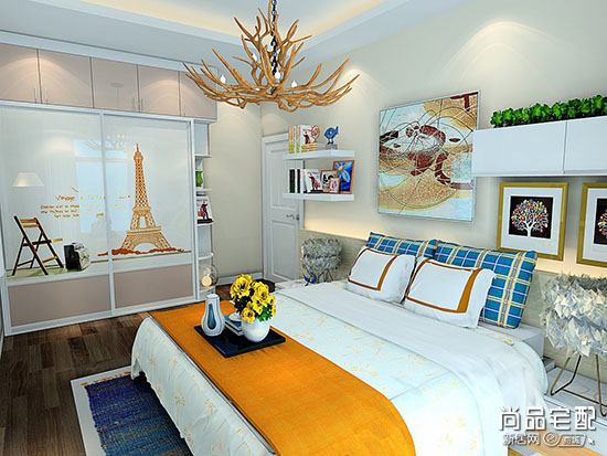 现代美式风格卧室效果图