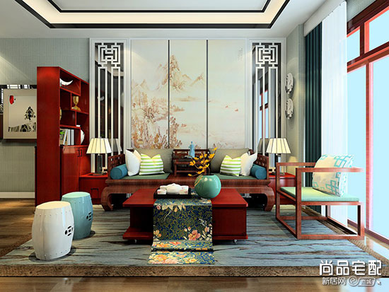 这套新中式风格客厅给人一种中式与时尚的艺术感