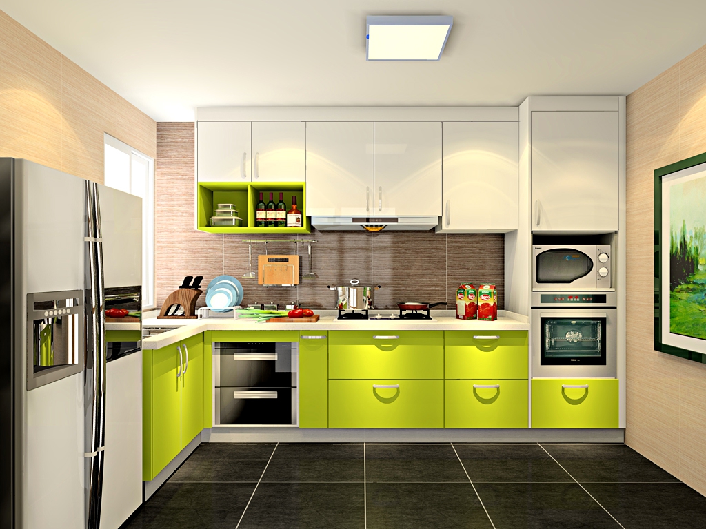 现代风格小型8平米小面积别墅厨房米黄橱柜装修效果图欣赏 – 设计本装修效果图